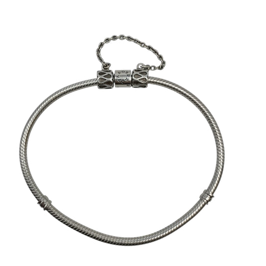Moments Sterling Silver Barrel Clasp Snake Chain Bracelet With Raindrop Safety Chain By Pandora