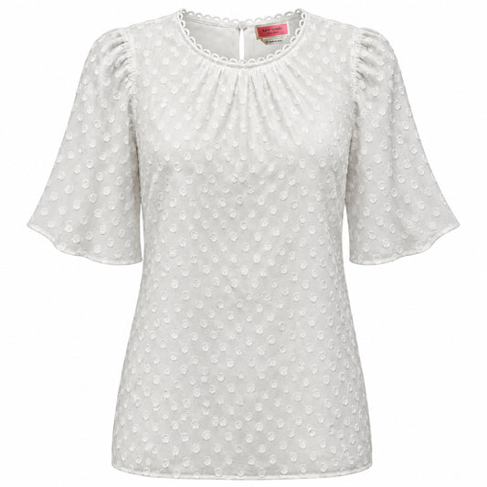 Textured Dot Top Short Sleeve Designer By Kate Spade In Polkadot Pattern, Size: XS