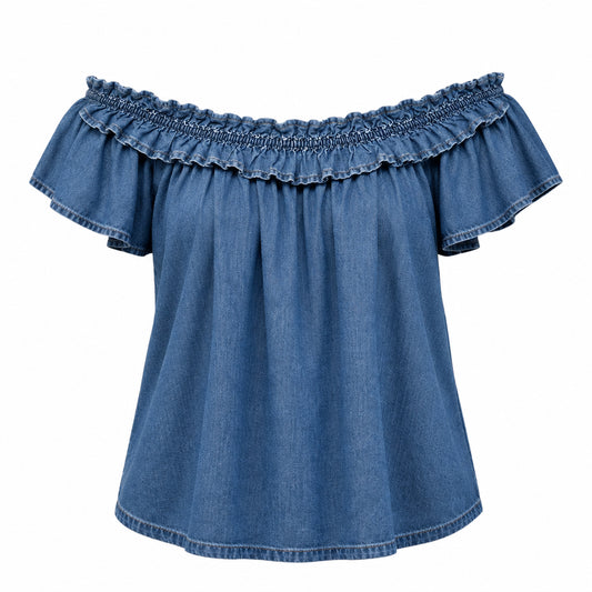 Top Short Sleeve By Free People In Blue Denim, Size: L