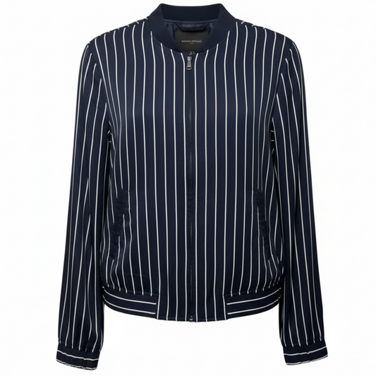 Pinstripe Bomber Jacket By Banana Republic In Striped Pattern, Size: M