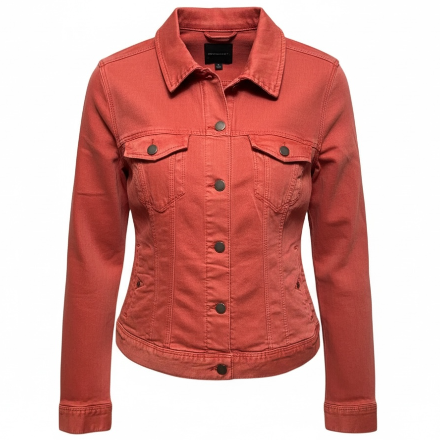 Denim Trucker Jacket By Liverpool In Coral, Size: M
