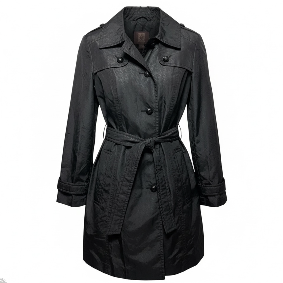 Belted Trench Coat By Anne Klein In Black, Size: M
