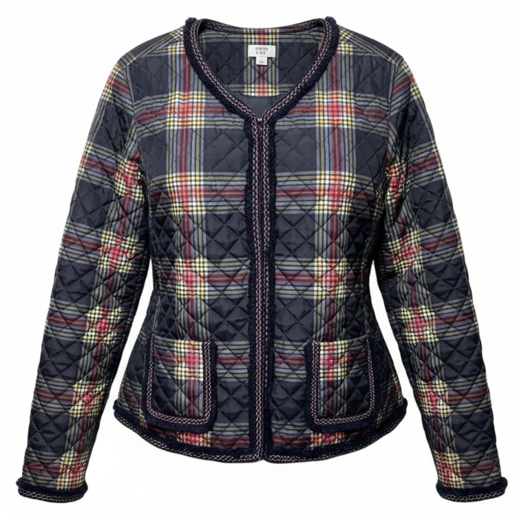 Quilted Lightweight Puffer Jacket By Crown & Ivy In Plaid Pattern, Size: L