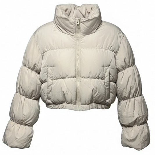 Cropped Puffer Jacket By Divided In Cream, Size: M
