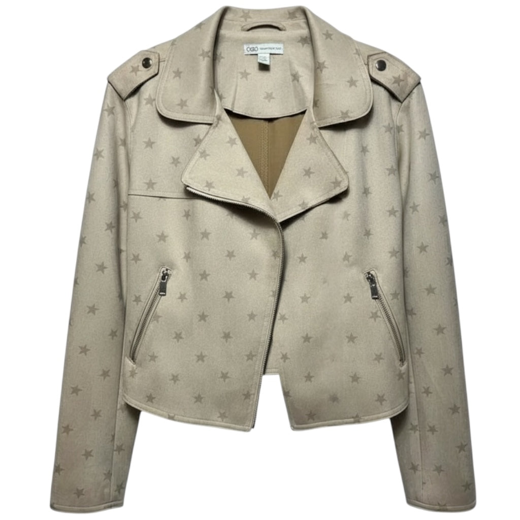 Faux Suede Star Jacket Moto By Cato In Cream, Size: M