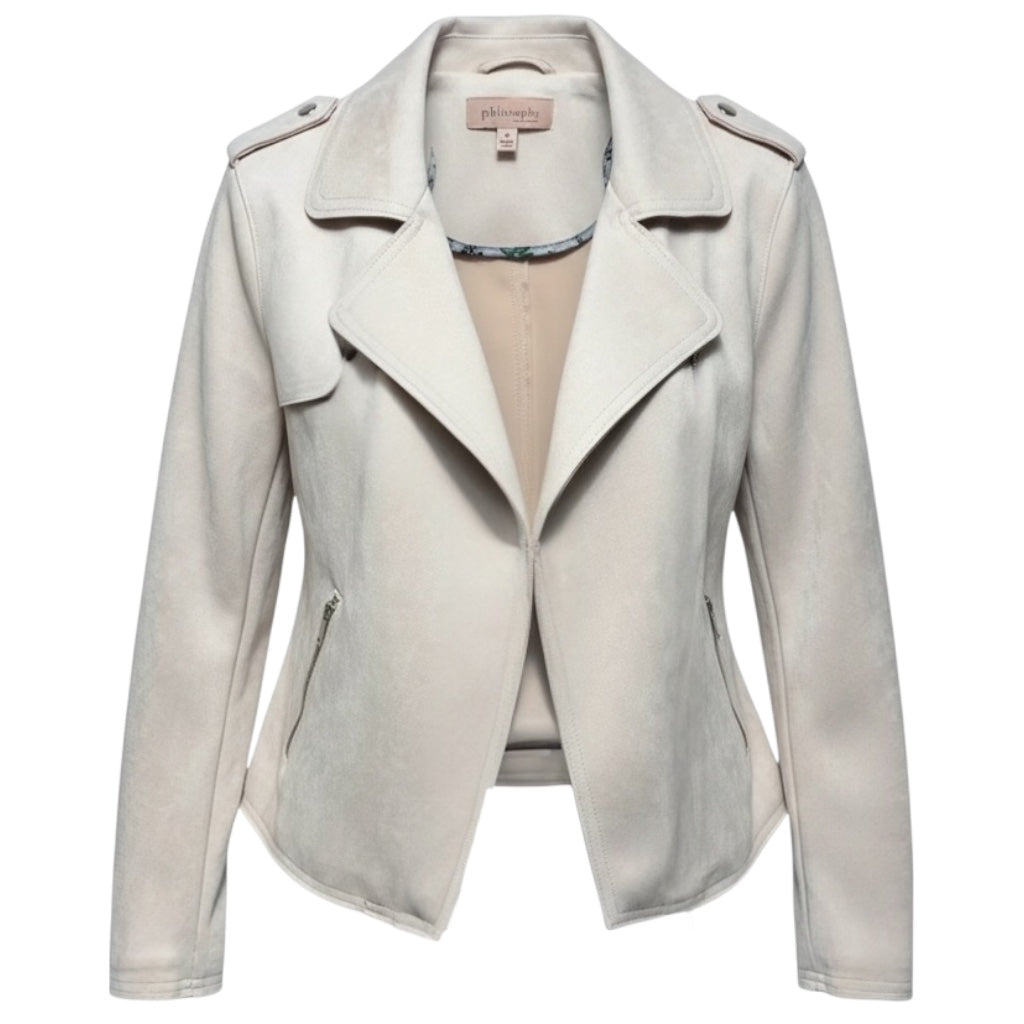 Faux Suede Moto Jacket By Philosophy In Pink, Size: M