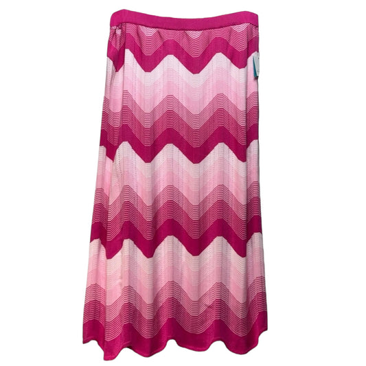 Ombre Chevron Jacquard Knit Scalloped Hem Coordinating A-Line Midi Skirt By Ming Wang In Pink, Size: L