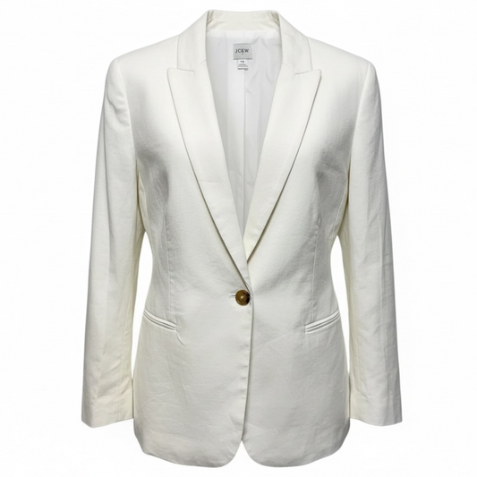 Holland One Button Linen Blend Blazer By J. Crew In White, Size: 16
