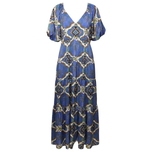 Printed Puff-Sleeve Maxi Dress By Vince Camuto In Animal Print, Size: 8