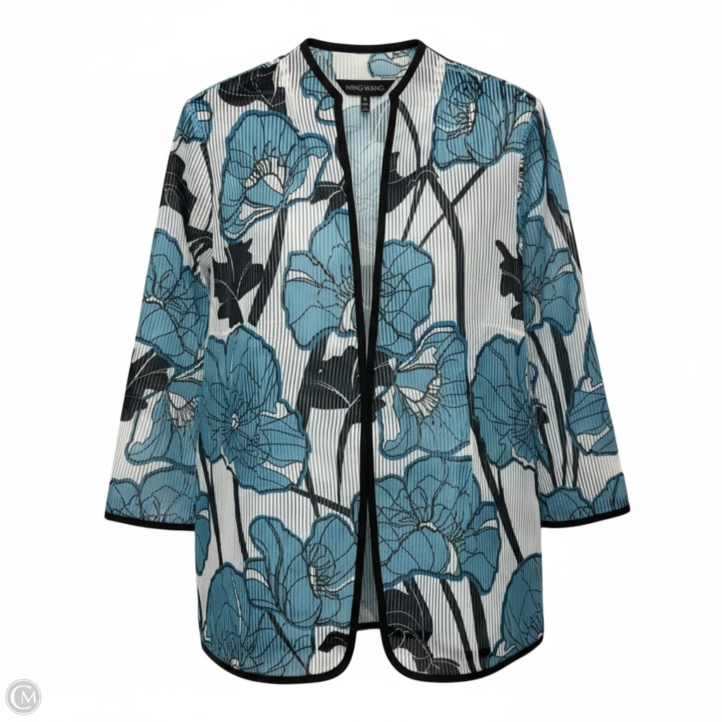 Tailored Semi Sheer Stripe Jacket By Ming Wang In Floral Print, Size: M
