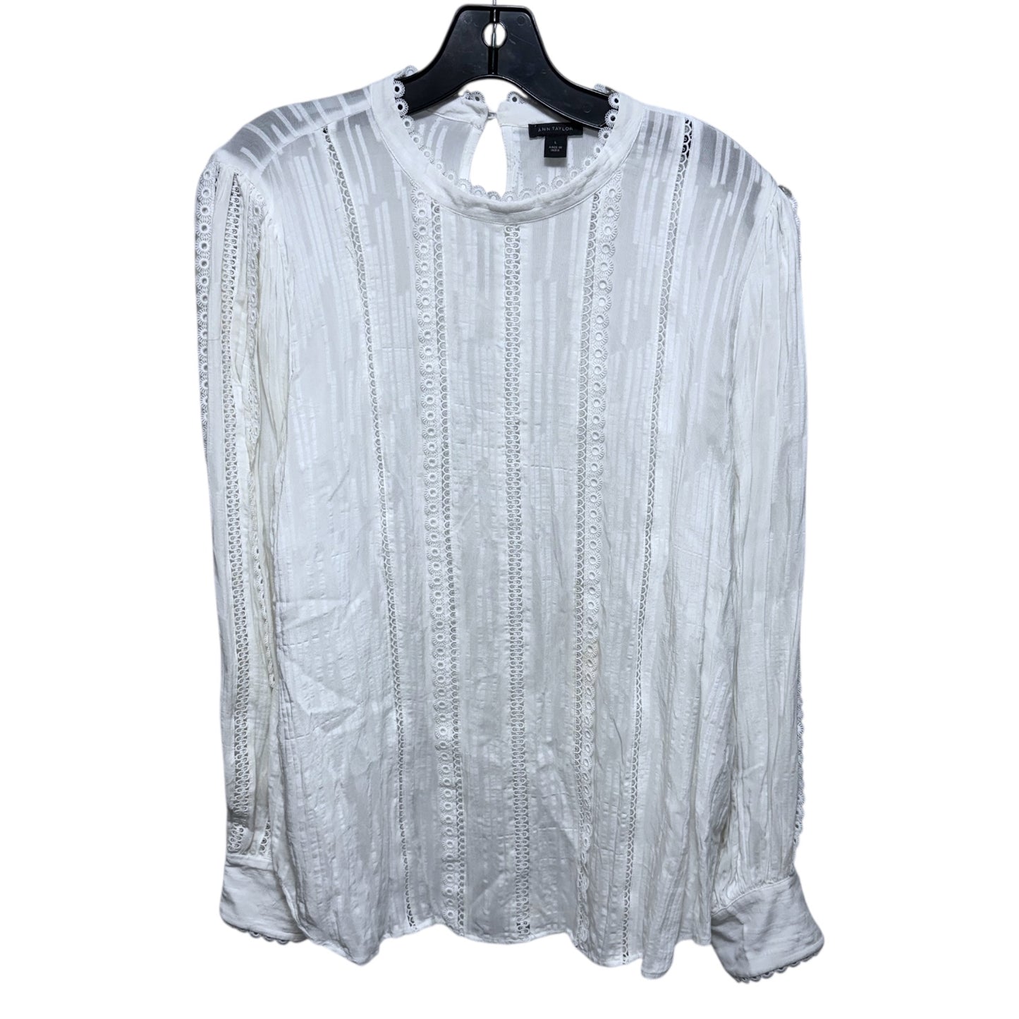 Top Long Sleeve By Ann Taylor In White, Size: L