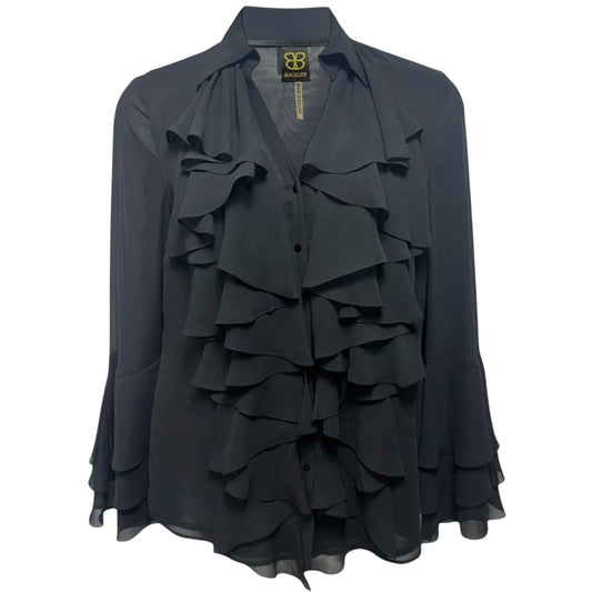 Ruffle Chiffon Blouse By Basler In Black, Size: L