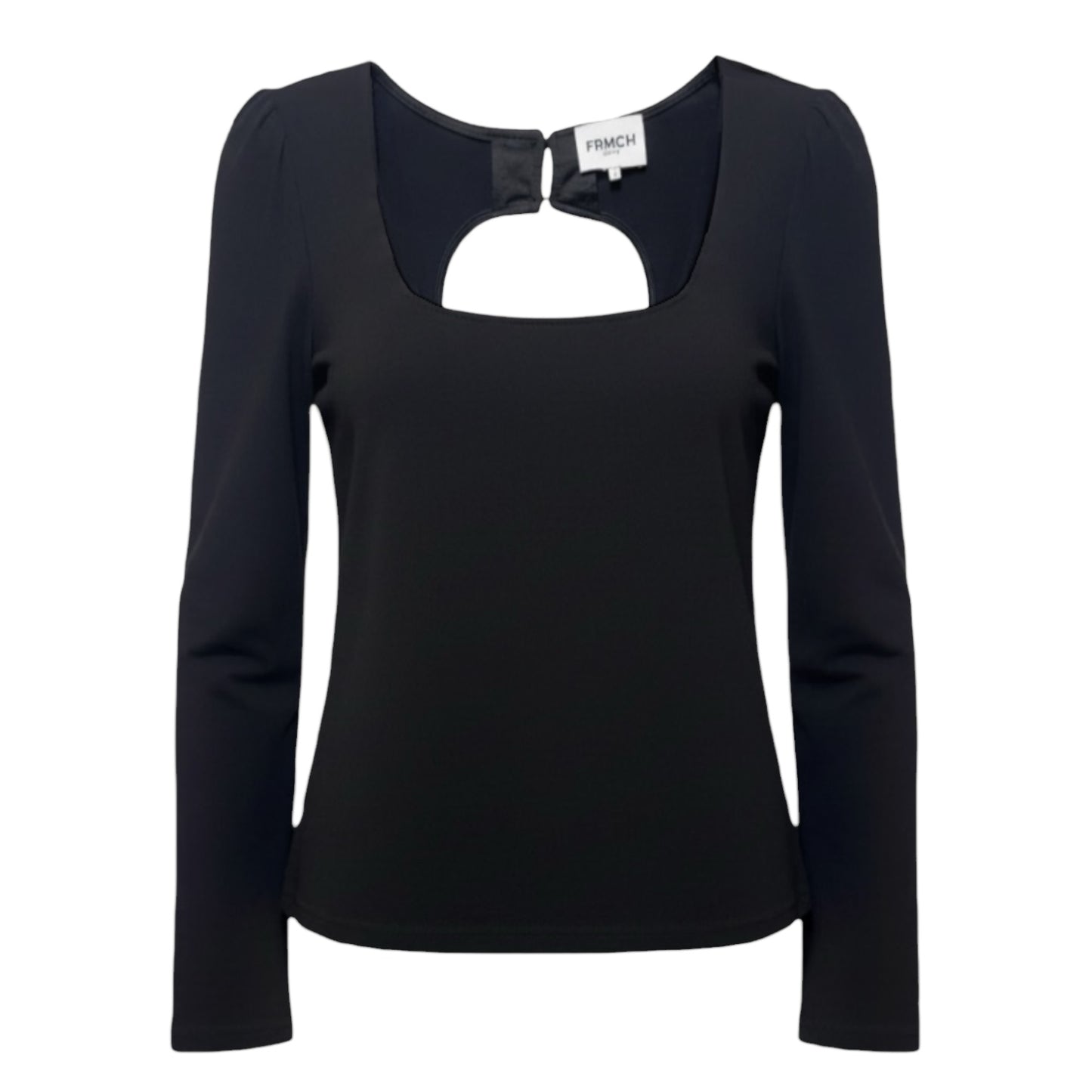 Square Neck Keyhole Back Long Sleeve Top By FRNCH In Black, Size: L
