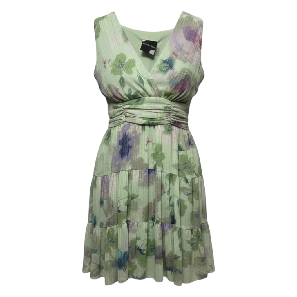 Sleeveless Tiered Mini Dress By Maison Tara In Sage/Lavender, Size: 6