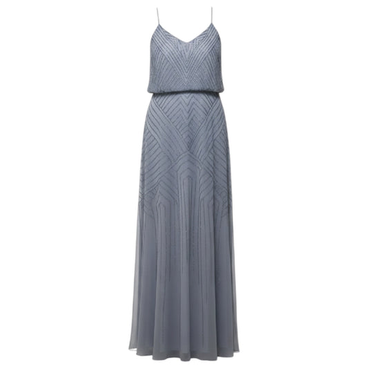 Sleeveless Blouson Fully Beaded Gown By Adrianna Papell In Silver/Gray, Size: 14