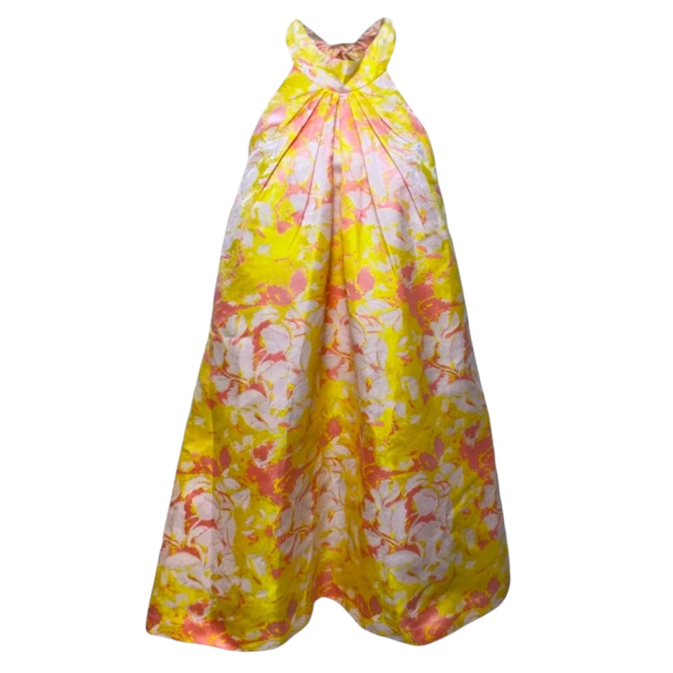 Nola Jacquard Halter Dress Casual Midi By Badgley Mischka In Pink & Yellow, Size: 2