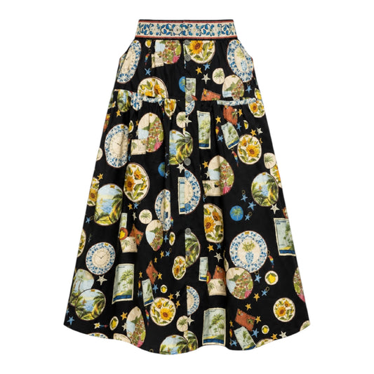 Trip Souvenir Midi Skirt Designer By Farm Rio In Multi-colored, Size: M