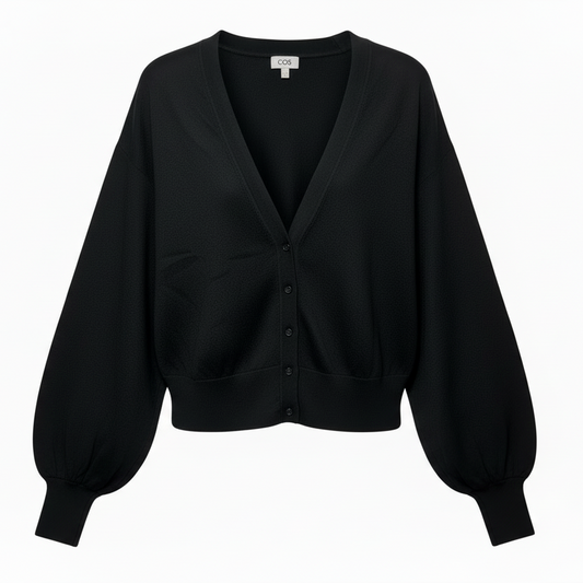 Knitted Balloon-sleeve Cashmere Cardigan Sweater By Cos In Black, Size: L