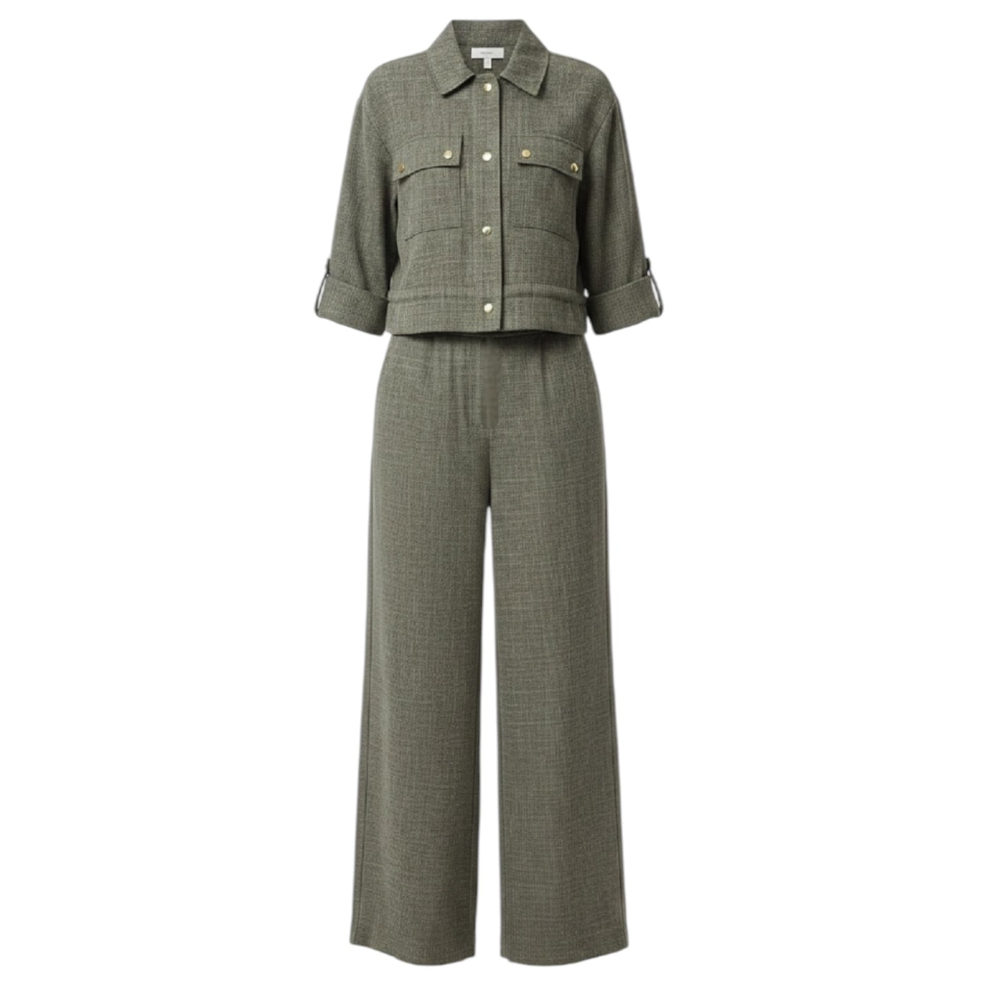 Jaspe Safari Matching Jacket & Flecked Wide Leg Trousers Suit Set 2 Piece  By Zara In Grey, Size: S