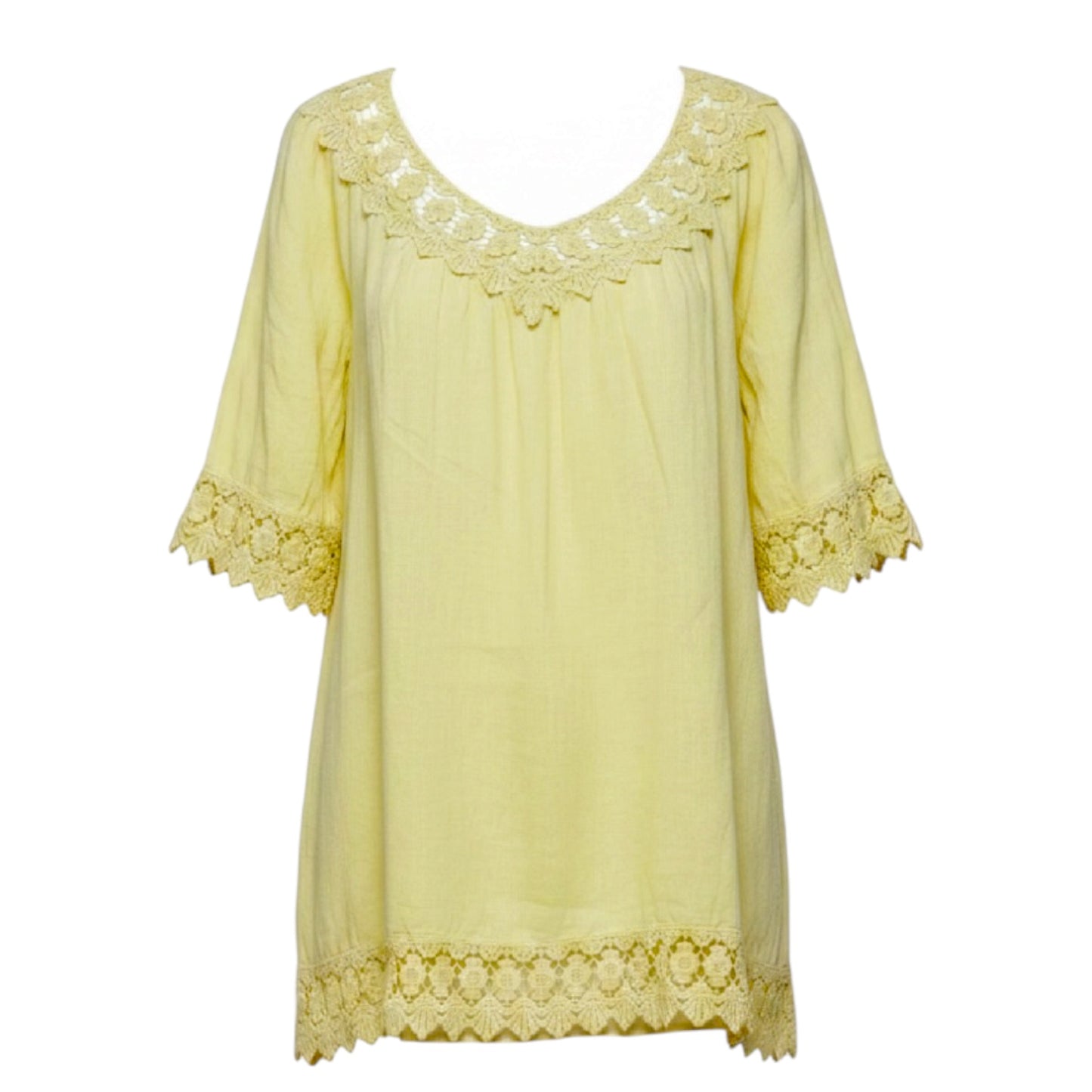 Linen Tunic Short Sleeve By Piazza Roma In Yellow, Size: M