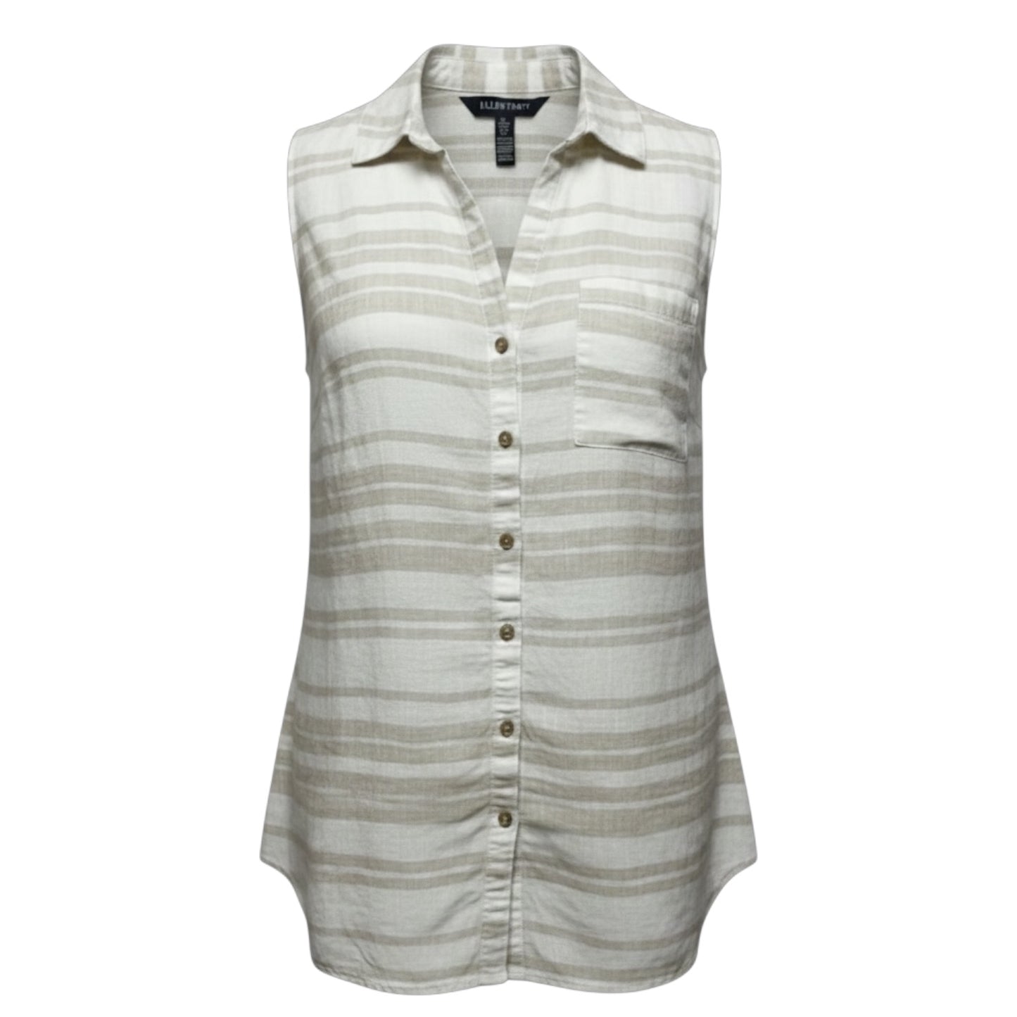 Linen Blend Button Down Sleeveless Top By Ellen Tracy In Striped Pattern, Size: S