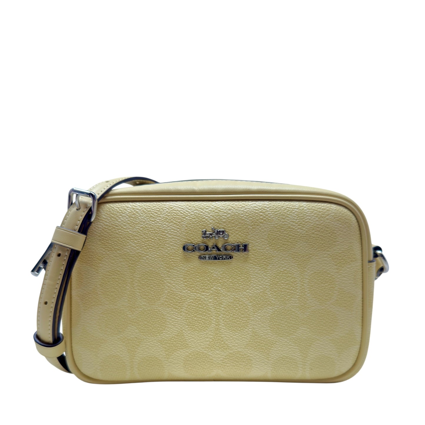 Mini Jamie Camera Signature Coated Canvas Crossbody Bag Designer By Coach In Hay, Size: Medium