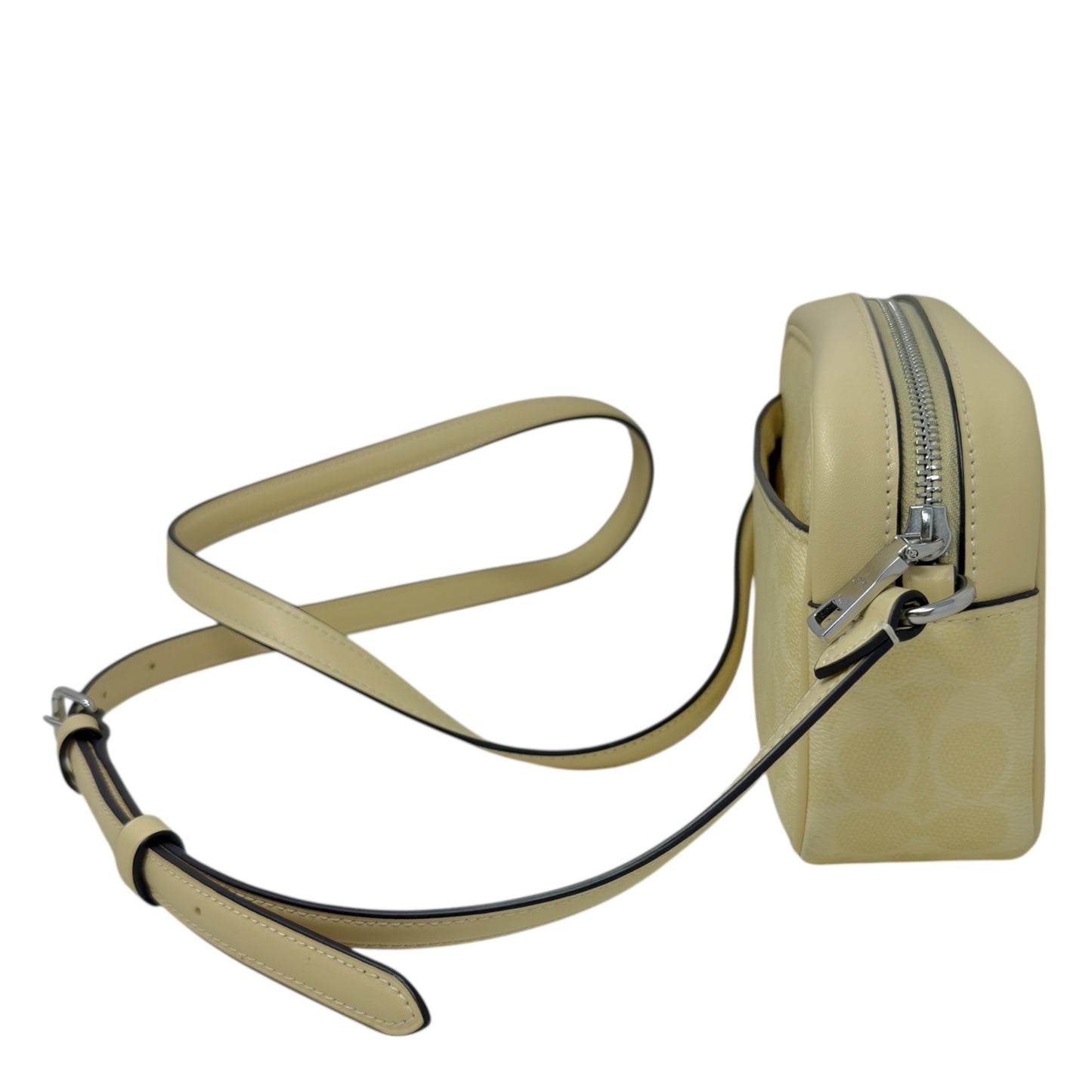 Mini Jamie Camera Signature Coated Canvas Crossbody Bag Designer By Coach In Hay, Size: Medium