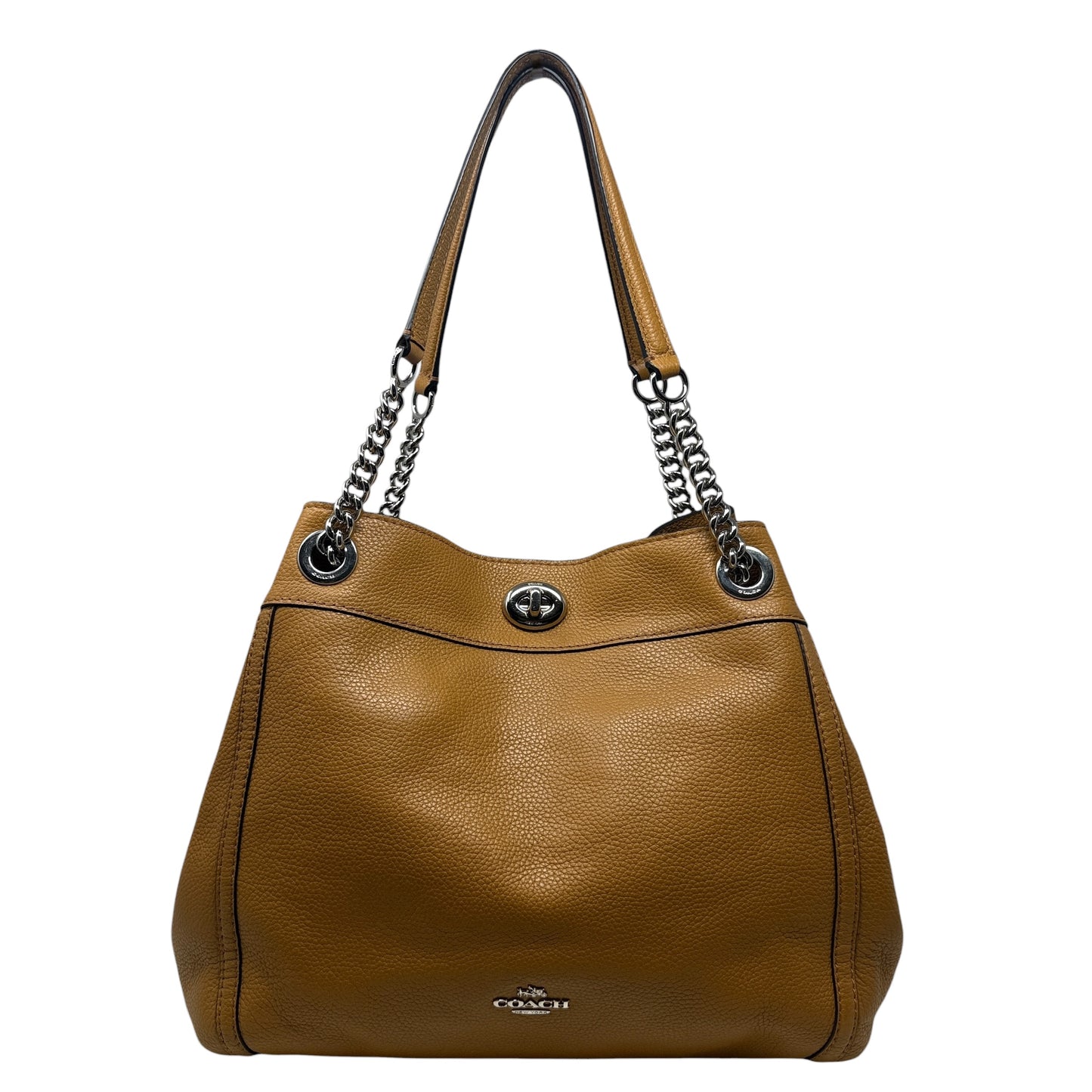 Turnlock Edie Pebbled Leather Shoulder Bag Designer By Coach, Size: Medium