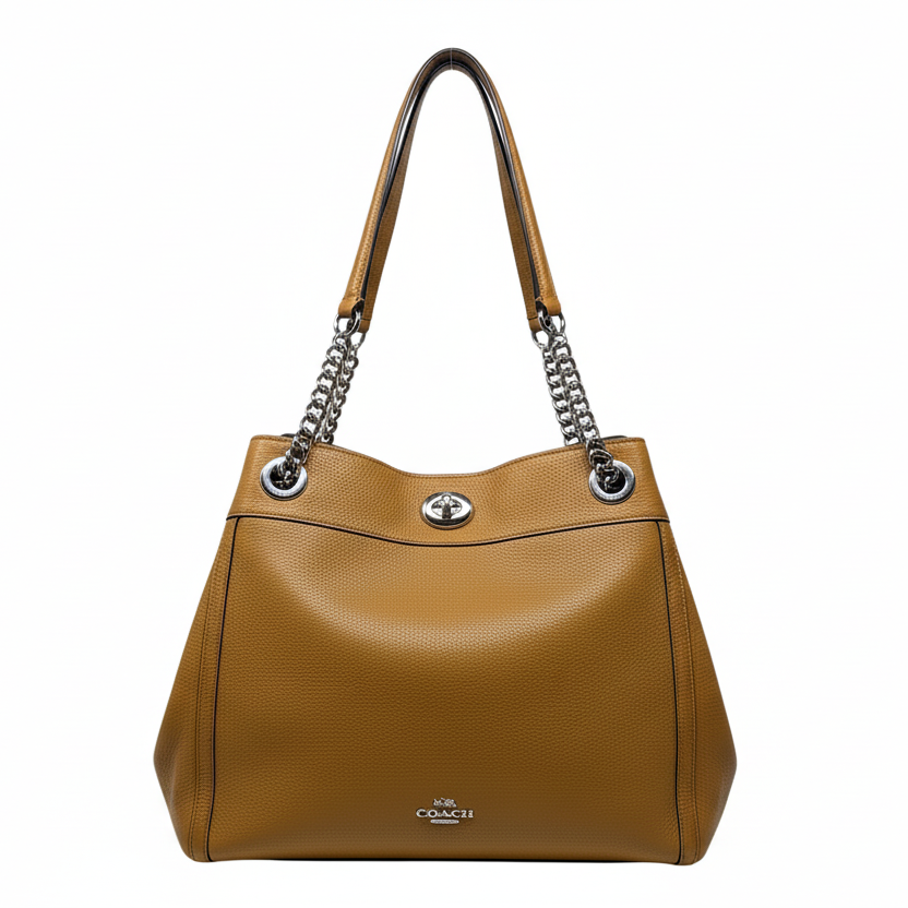 Turnlock Edie Pebbled Leather Shoulder Bag Designer By Coach, Size: Medium