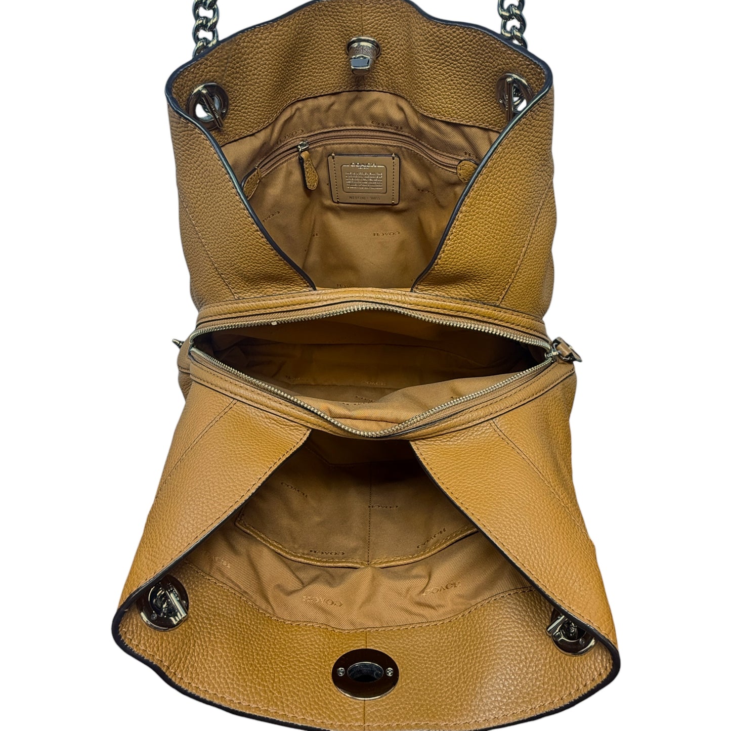 Turnlock Edie Pebbled Leather Shoulder Bag Designer By Coach, Size: Medium