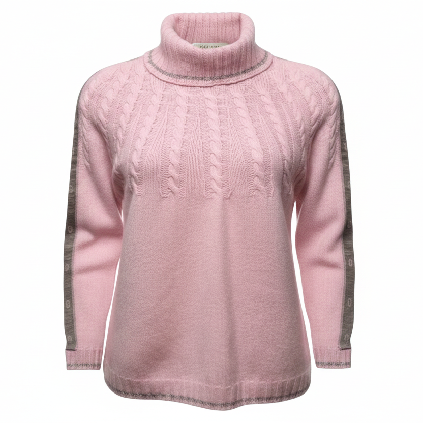 Cashmere Silk Blend Turtleneck Sweater Designer By Escada In Pink, Size: L