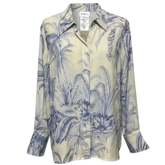 Conio Silk Shirt By Marella In Blue & Cream, Size: 10