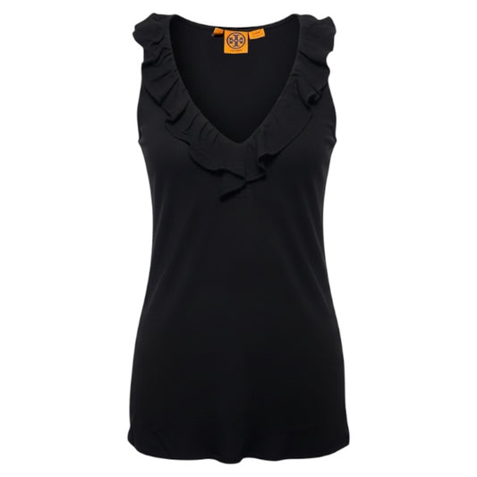 Silk Ruffle Top Sleeveless Designer By Tory Burch In Black, Size: 4
