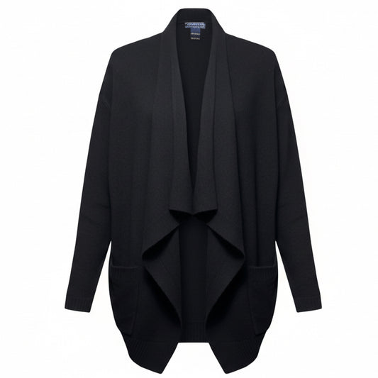Cashmere Open Waterfall Front Cardigan Sweater By Doncaster In Black, Size: M