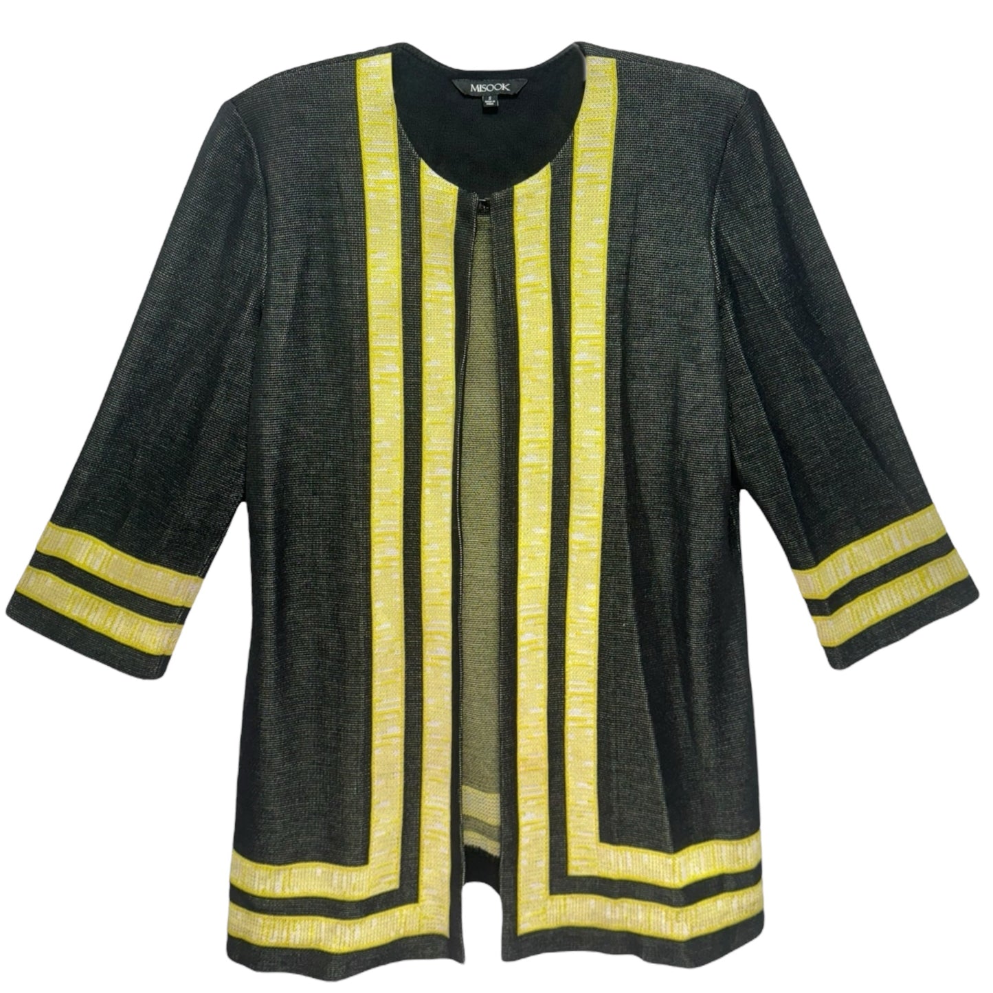 Longline Cardigan By Misook In Black & Yellow Stripe, Size: S