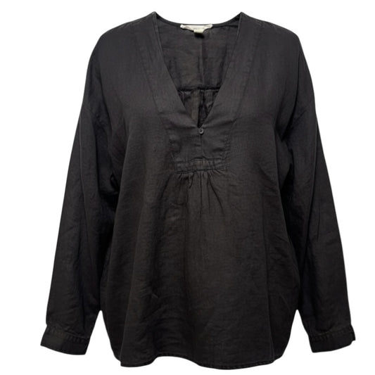 Linen Top Long Sleeve By Grade & Gather In Grey, Size: L