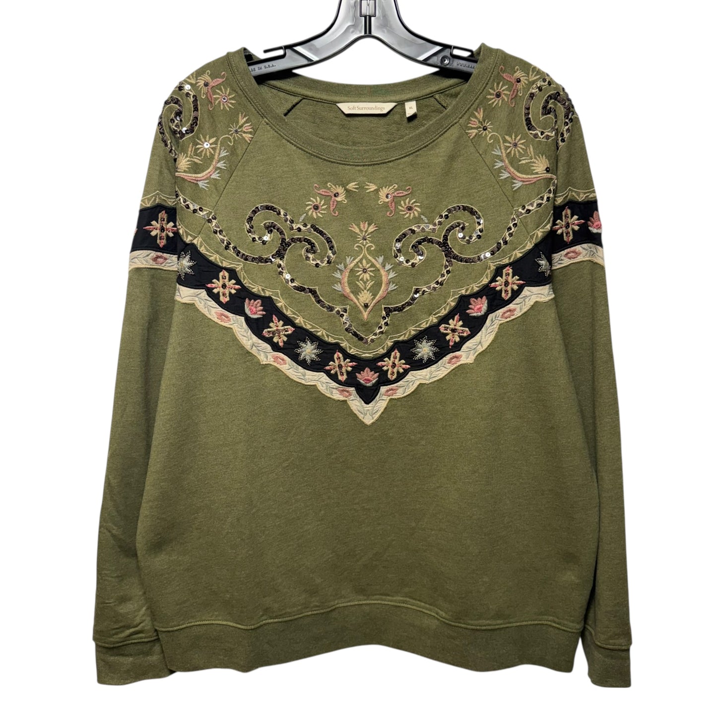 Embellished Sweatshirt Crewneck By Soft Surroundings In Green, Size: XL