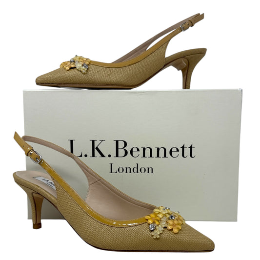 Carrie Beaded Floral Rattan Leather Slingback Heels
 By Lk Bennett In Floral Print, Size: 8.5