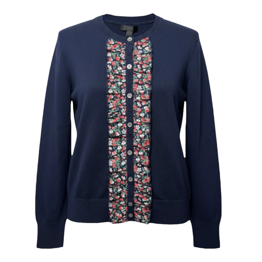 Liberty Ruffle Jackie Cardigan Sweater By J. Crew In Navy, Size: M