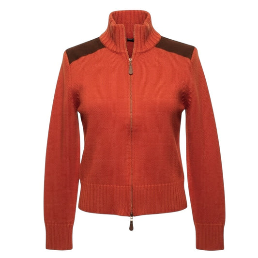 Cashmere Full Zip Cardigan Sweater By Forte Cashmere In Orange, Size: M