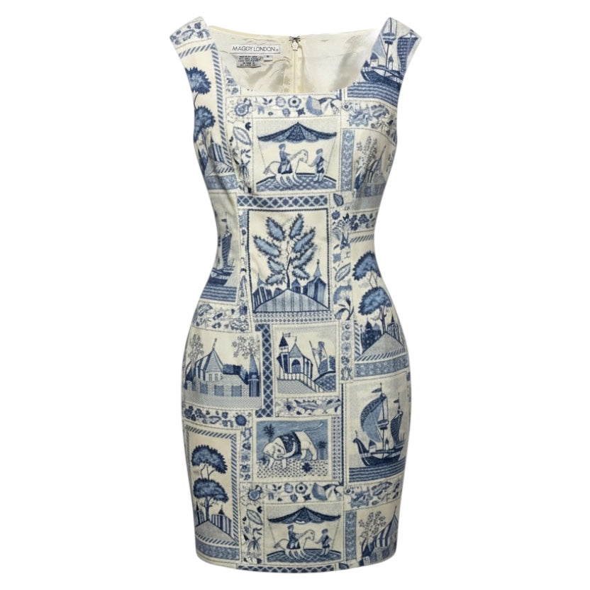 Beaded Dress Casual Midi By Maggy London In Blue & Cream, Size: 6