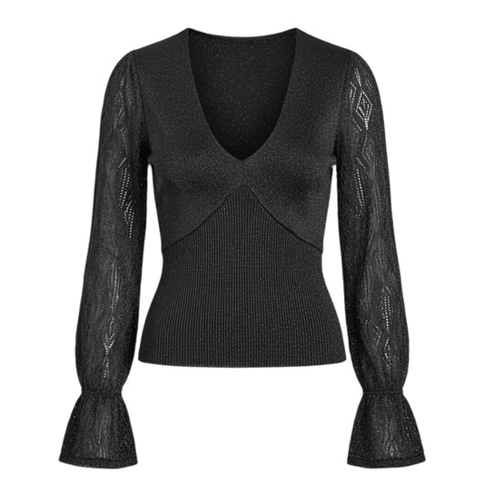 Woven Sleeve Twofer Sweater By Anthropologie In Black, Size: S