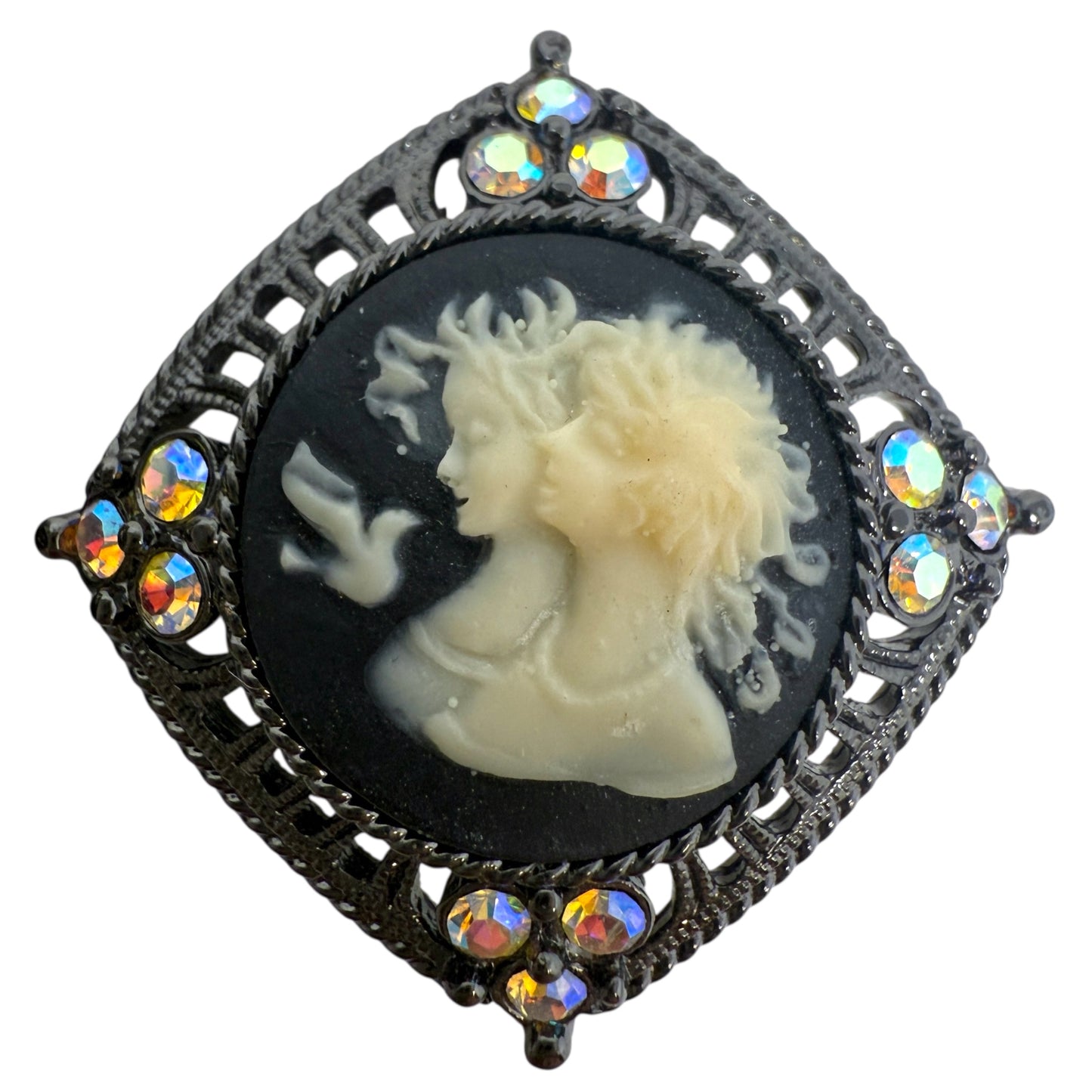 Vintage Cameo & Crystal Clip Earrings By Joan Rivers