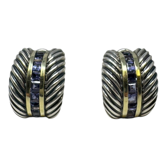 Iolite 14K Gold & Sterling Silver Cable Earrings Luxury Designer By David Yurman