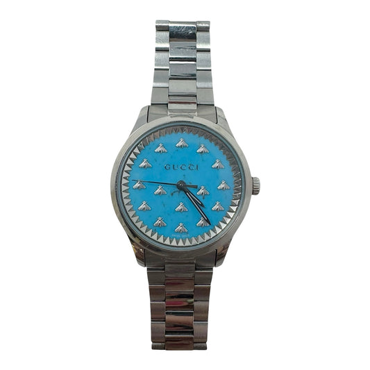 G-Timeless Turquoise Watch With Bees, 32MM Luxury Designer By Gucci