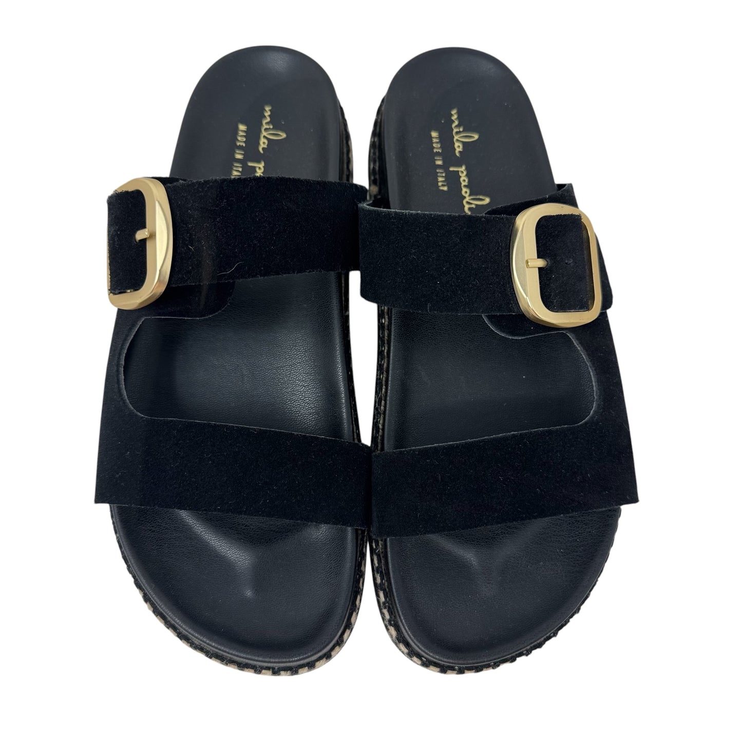 Suede Buckle Slide Sandals Flats By Mila Paoli In Black & Cream, Size: 7.5