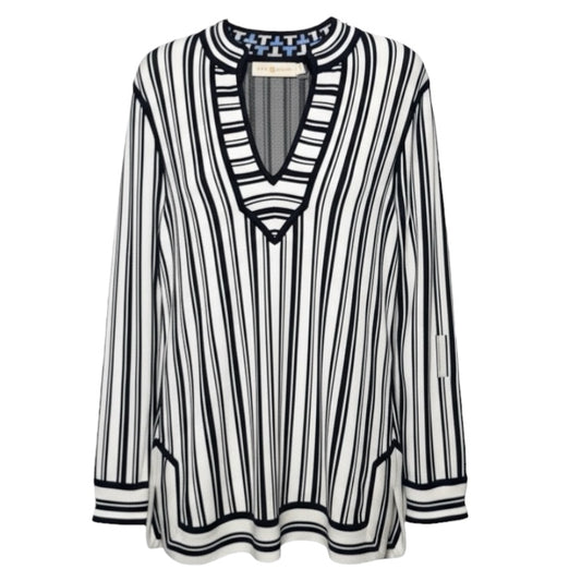 Gina Cotton Knit Tunic Designer By Tory Burch In Striped Pattern, Size: M