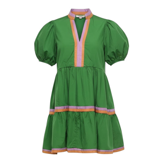 Puff Sleeve Tiered Mini Dress By Entro In Green, Size: M