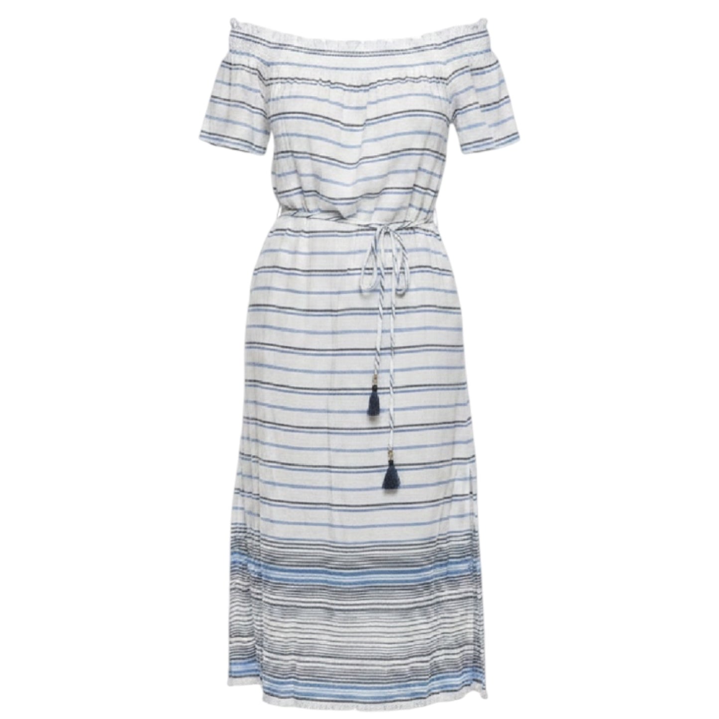 Linen-Cotton Midi Dress By Tommy Bahama In Striped Pattern, Size: M