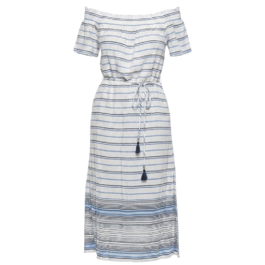 Linen-Cotton Midi Dress By Tommy Bahama In Striped Pattern, Size: M